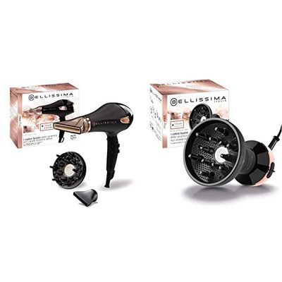 Imetec Bellissima My Pro Ceramic P5 3800, Secador de pelo profesional + Bellissima My Pro Diffon Ceramic DF1 3000, Difusor de aire caliente para cabello rizado, tecnología cerámica