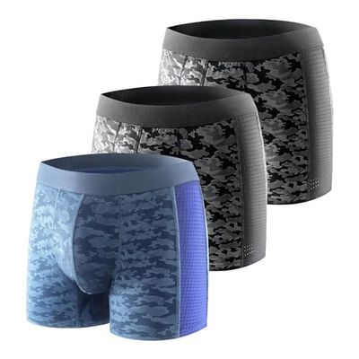 Carer 3 Pack Cool & Breathable Men's Incontinence Boxer Briefs, Fashionable Incontinence Pants for Men with 80 ML Absorbent Pad Prevents Bladder Leaks Mild Incontinence Blue & Black Size L