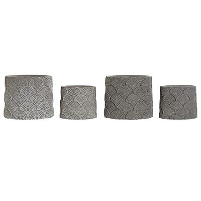 DKD Home Decor Set di vasi grigio cemento bianco (13,5 x 13,5 x 11 cm) (2 pz) (18 x 18 x 15 cm)