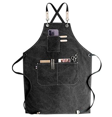 carrotez Delantal de chef, resistente a las gotas de agua, lona de algodón con espalda cruzada, ajustable, M-XXL, negro, talla única