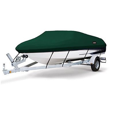MSC Housse de Bateau remorquable imperméable en Toile de Polyester 600D de qualité Marine, Convient aux Bateaux à Coque en V, Triple Coque, Runabout (Vert forêt, modèle AA – Longueur : 3,7 à 4,3 m