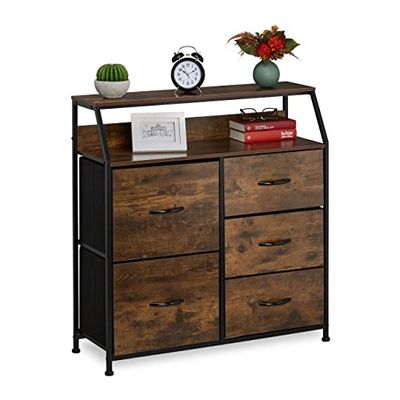 Relaxdays Chest of Drawers, 6 Drawers, H x W x D: 92 x 84 x 32 cm, Wardrobe, Dresser, Brown/Black