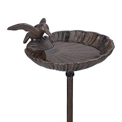 Relaxdays Abreuvoir à Oiseaux sur Pied, en Fonte, 100 cm, résistant Gel et Pluie, Style Classique et Baroque, Brun