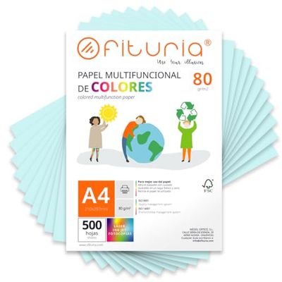 Coloured Sheets, Pack 500 Sheets A4 80 g – Coloured Paper for Crafts, Printer, Scrapbooking – Folios Colours – Ideal Origami, Papiroflexia, Office and School (Light Blue, 500h)