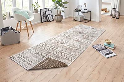 NORTHRUGS Tappeto Biri per interni ed esterni, 80 x 250 cm, resistente alle intemperie, stile orientale, vintage, per balcone, terrazza, giardino, giardino d'inverno, soggiorno, impermeabile, in linen