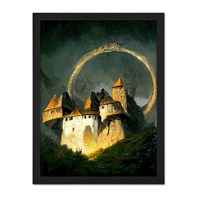 Doppelganger33 LTD Enchanted Castle At Sunrise Oil Painting Artwork Framed Wall Art Print 18X24 inch