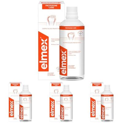 elmex Collutorio Protezione Carie 400 ml I Con Fluoruro Amminico I Doppio scudo protettivo I Rinfresca l´alito I Remineralizza lo Smalto I 0% Alcohol (Confezione da 4)
