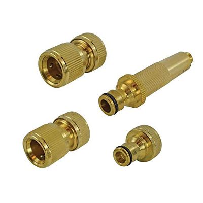 Faithfull FAIHOSESET4 Brass Nozzle and Hose Fittings Kit 4 Piece 1/2in