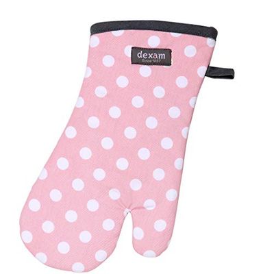 Dexam - Polka Dot Gauntlet, Blush Pink, Single Oven Glove, Thermal Layer, Cotton, Machine Washable, One Size