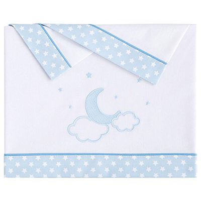 Pekebaby MOON BLÅ - Triptiska lakan bomull bil (35 x 75 cm)