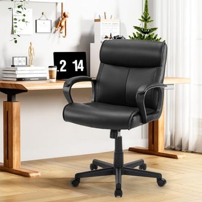 Sweetcrispy Directiestoel, bureaustoel, ergonomisch, PU-leer, bureaustoel met armleuningen, ergonomische computerstoel met verstelbare rugleuning, pc-draaistoel voor rust, klassiek zwart