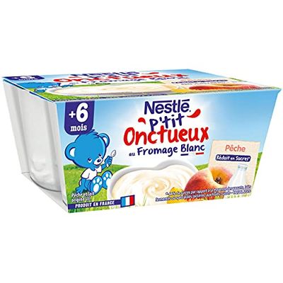 Nestlé Bébé P'tit Onctueux au Fromage Blanc Pêche - Laitage dès 6 mois 4 x 100g