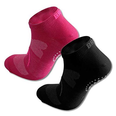 BRBL Chaussette Grip, Respirant, Compression légère pour Piltes Adulte Unisexe, Noir et Fuchsia, Medium