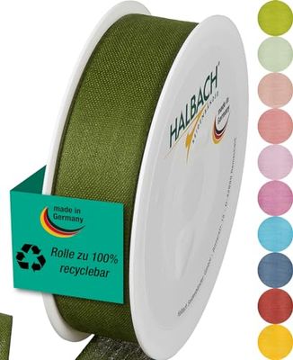 Halbach Seidenbänder Cadeaulint, breedte 25 mm, lengte 25 m, lint made in Germany, cadeaulinten in verschillende kleuren en breedten, perfect voor verpakking en decoratie, kleur: mosgroen
