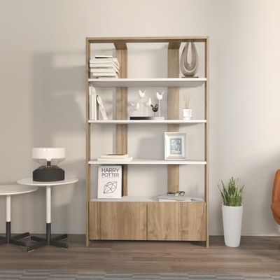 Hanah Home Elegante boekenplank, wit & walnoot, 93,6 x 31,5 x 160 cm, 100% melamine gecoat deelbord, 18 mm dik, stijlvolle opslag voor moderne woningen