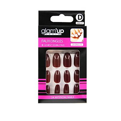 Glam’Up Paris - Faux Ongles - Pleine Couverture - Facile à Utiliser - 24 Faux Ongles par Boîte + Adhésifs Double Face - Forme Ballerine - N°117 - Rouge