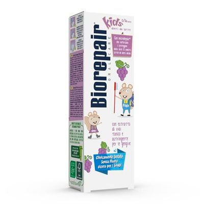 Biorepair® - Tandkräm för barn, 0–6 år, druva, tandkräm för barn utan fluor, druvsmak, anti-karies, för hälsosamt tandkött, 50 ml