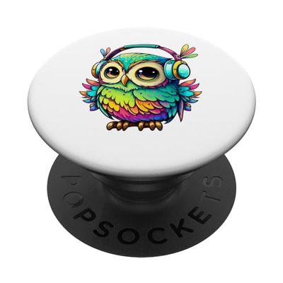 Auriculares de búho coloridos regalos de búho para amantes de los búhos PopSockets PopGrip Adhesivo