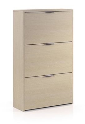 Dmora - Meuble à chaussures Escondido, Meuble à chaussures avec 3 portes battantes, Armoire à double capacité pouvant contenir jusqu'à 18 paires de chaussures, cm 70x17h180, Chêne