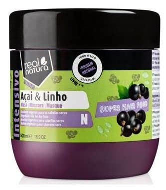 Real Natura - Maschera Super Hair Food Açai e Lino - 500ml - Nutrizione e riparazione profonda per capelli vitali e luminosi.