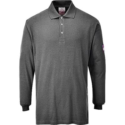 Portwest Polo manches longues antistatique résistant aux flammes, Couleur: Gris, Taille: M, FR10GRRM