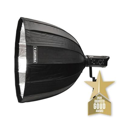 Caruba Deep Parabolic Softbox 120 cm, perfetto per ritratti, illuminazione uniforme e morbida, diametro 120 cm, profondità 80 cm, con 2 diffusori