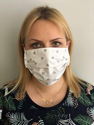 R Rexproduct HEART Munskyddsmask, andningsskydd, set om 3, mask, Oeko-Tex 100% bomull, 3 lager, med gummiband, tvättbar vid 95 grader, återanvändbar vit, 3 stycken, 39 g