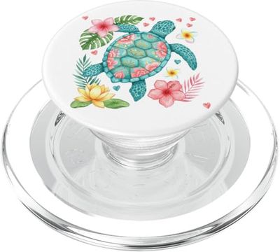 Tortuga marina floral PopSockets PopGrip para MagSafe