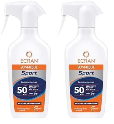 Ecran Sunnique Sport – Leche Protectora Solar SFP 50 en Spray, Protección Alta UVB, UVA, Frescor Instantáneo, Refuerza las Defensas, Muy Resistente al Agua, para Todo Tipo de Pieles - 270 ml