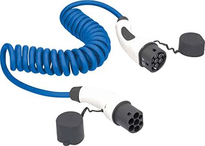 as - Schwabe Type 2 oplaadkabel spiraal voor hybride en elektrische auto's 3,6 kW / 1-5 m / 16 A / 230 V - E-auto EV/PHEV modus 3 spiraaloplaadkabel 1-fasig - met tas - weerbestendig - blauw, 65120