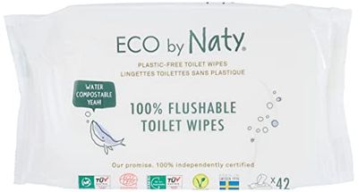 Eco by Naty, Flushable Wet Wipes, 42 (1 Pack) Plant Based Compostable Baby Wet Wipes, 0% Plastic, No Nasty Chemicals