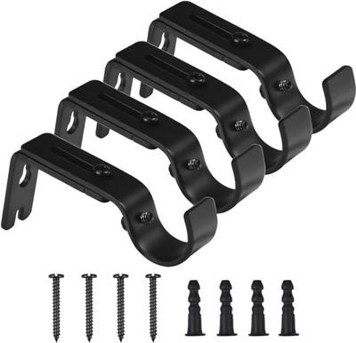 C-easb Lot de 4 Supports muraux réglables pour Tringle à Rideaux en métal avec vis - Noir