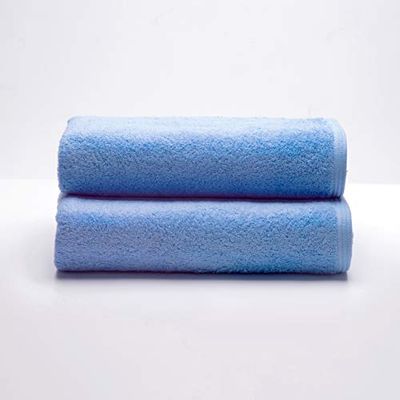 Sancarlos - Lot de 2 Serviettes de Douche, Couleur Bleu Clair, 100% Coton, 550 g/m²