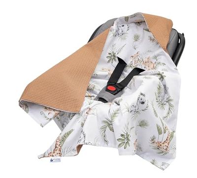 Medi Partners nid d'ange Bebe été Couverture enveloppante Bébé Siege Auto 85x85cm Couvertures Bebe nid d'ange Une Douce Oeko-Tex Moelleuse pour landaus (Safari avec Gaufre Marron)