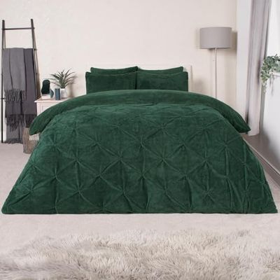 OHS Påslakan fleece sängkläder dubbel grön teddy pintuck, fluffiga sängkläder med örngott mjukt varmt jultäcke dubbel termisk sängkläder påslakanset
