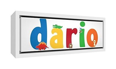 Little Helper LHV-DARIO-2159-FCWHT-15IT Impression sur toile encadrée en bois blanc, motif personnalisable avec nom de garçon Dario, multicolore, 25 x 63 x 3 cm