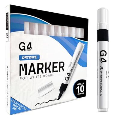 G4GADGET Nice Style Pack of 10 Non-Toxic Ink Black Colour Whiteboard Dry Wipe Marker Pens Bullet Tip