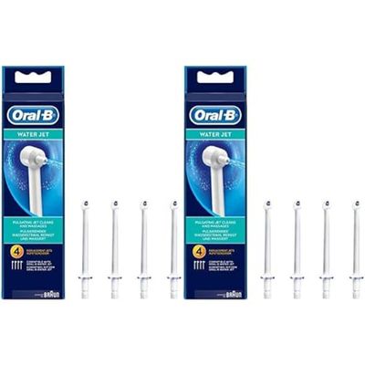 Lot de 8 buses de rechange Oral-B WaterJet pour lavage bucco-dentaire et nettoyant interdentaire, pour un nettoyage complet des dents et un massage des gencives, blanches