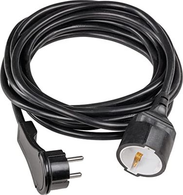 as - Schwabe 50522 Rallonge de 5 m avec fiche Plate – Rallonge avec fiche de Contact de Protection et raccord de Terre – pour l'intérieur – Extrêmement Plat – 230 V, 16 A – IP20 – Noir