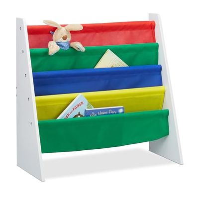 Relaxdays Livraria infantil, armário de armazenamento de brinquedos, MDF+poliéster, multicolorido