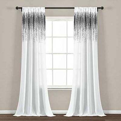 Lush Decor Paire de Rideaux de fenêtre à Paillettes Blanc et Noir 84 x 42 cm