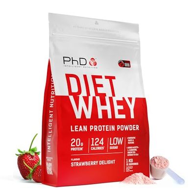 PhD Nutrition Diet Whey Low Calorie Protein Powder, Low Carb, High Protein Lean Matrix, Strawberry Delight Diet Whey Protein Powder, High Protein, 62 Servings Per 2 kg Bag