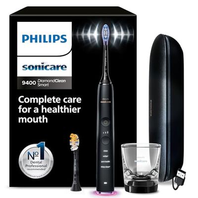 Philips Sonicare DiamondClean Smart 9400 spazzolino elettrico, spazzolino sonico con app, sensore di pressione, rilevamento della testina, nero, modello HX9917/89