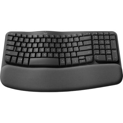 Logitech Wave Keys for Business, draadloos ergonomisch toetsenbord met gewatteerde polssteun, veilige Logi Bolt-technologie, Bluetooth, Windows/Mac/Chrome/Linux, DEU QWERTZ-indeling, grafiet