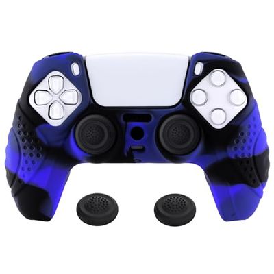 eXtremeRate PlayVital Guardian Edition Ergonomic Soft Anti-Slip Controller Silicone Case Cover for ps5, Rubber Protector Skins with Black Joystick Caps for ps5 Controller - Blue & Black