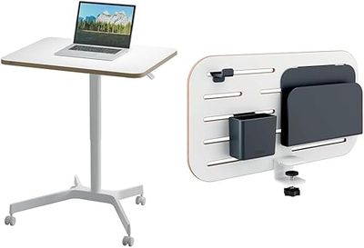 Leitz Ergo, Station de Travail Ergonomique avec Bureau Assis-Debout Mobile à réglage pneumatique et Petit Organisateur brochable, 65360001 + 65480000