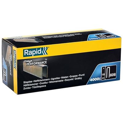 Rapid Confezione da 4000 Graffette per Fissaggio di Pannelli in Legno in Acciaio Zincato con Rivestimento in Resina, con Corona Stretta n.606 e Gamba dalla Lunghezza di 18 mm