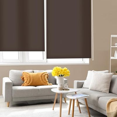 Blindecor Ara | Estore de rolo translúcido liso, castanho escuro, 140 x 250 cm (largura por altura), tamanho do tecido 137 x 245 cm, estores para janelas