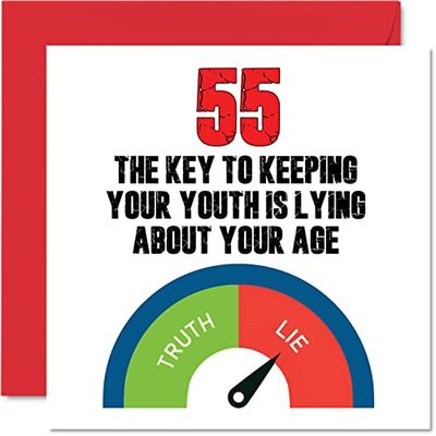 Fun 55th Birthday Cards for Men Woman - Key to Youth - Happy Birthday Card for Dad Mum Grandad Nanny Grandma Uncle Auntie Cousin Friend, 145mm Funny Joke Humour Banter Greeting Cards