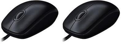 Logitech M100 Wired USB Mouse 3 Buttons 1000 DPI Optical Tracking, For left and right handed users, Compatible with PC, Mac, Laptop - Black (Pack of 2)